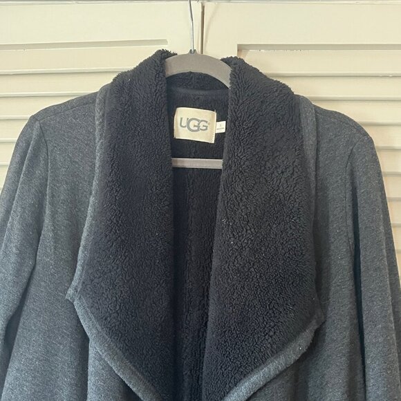 UGG Faux Shearling Wrap small open fleece jacket grey sherpa - Picture 4 of 14